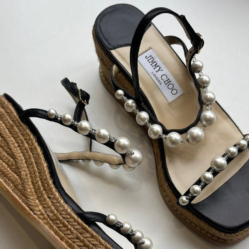 Jimmy Choo Woven Sole Pearl Strap Amatuus Sandal