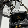 Chanel Black Caviar Leather Vintage Classic Flap Drawstring Crossbody Bag