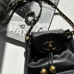 Chanel Black Caviar Leather Vintage Classic Flap Drawstring Crossbody Bag