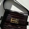 Victoria Beckham Brown Buckle Croc Embossed Bag