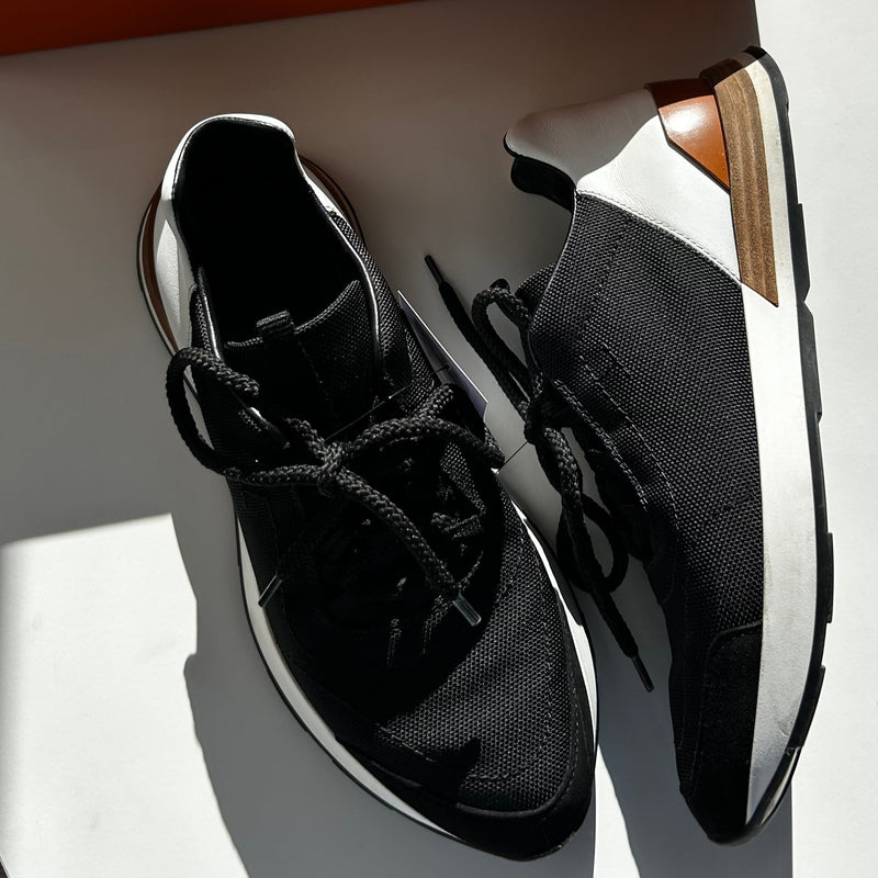 Hermes Black Canvas White Leather Trainers