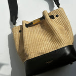 Demellier New York Raffia Leather Bucket Bag