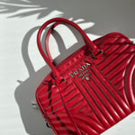 Prada Red Leather Diagramme Bauletto Bag