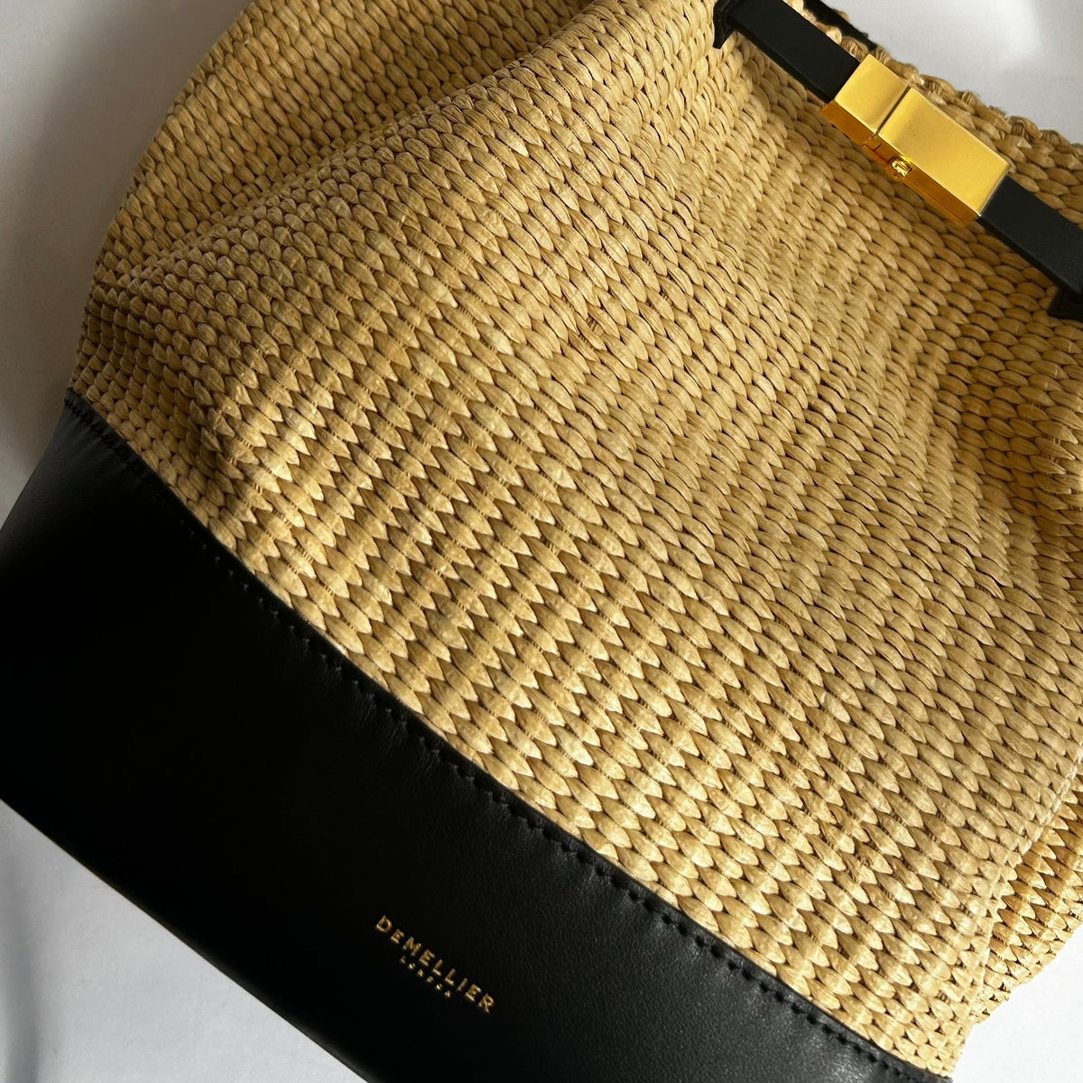 Demellier New York Raffia Leather Bucket Bag