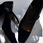 Le Monde Beryl Black Velvet Mary Jane Heeled Pumps