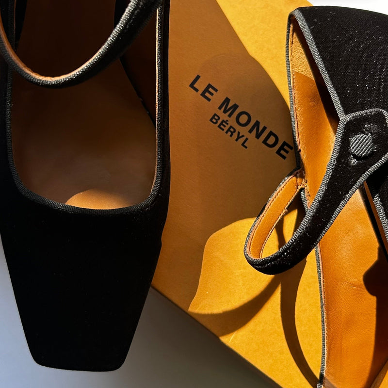 Le Monde Beryl Black Velvet Mary Jane Heeled Pumps