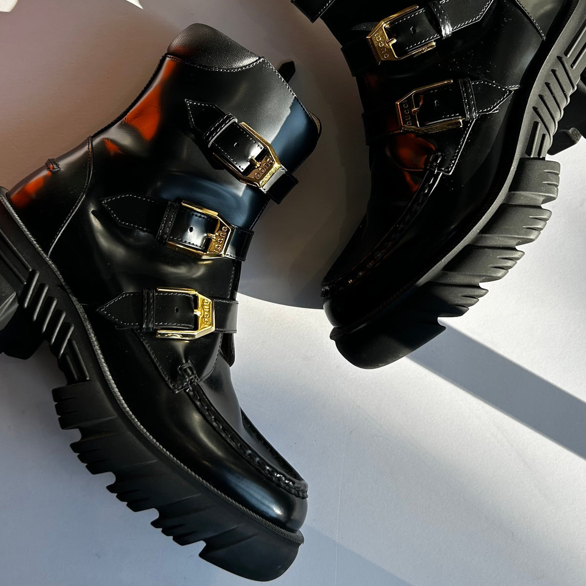 Gucci Black Ankle Boot With Gold Buckles