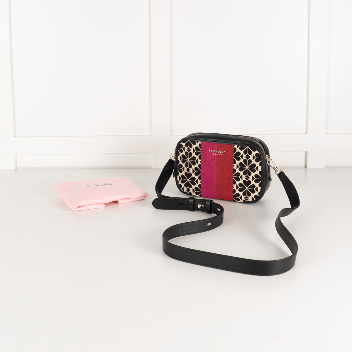 Kate Spade Black Cream Jacquard Stripe Bag