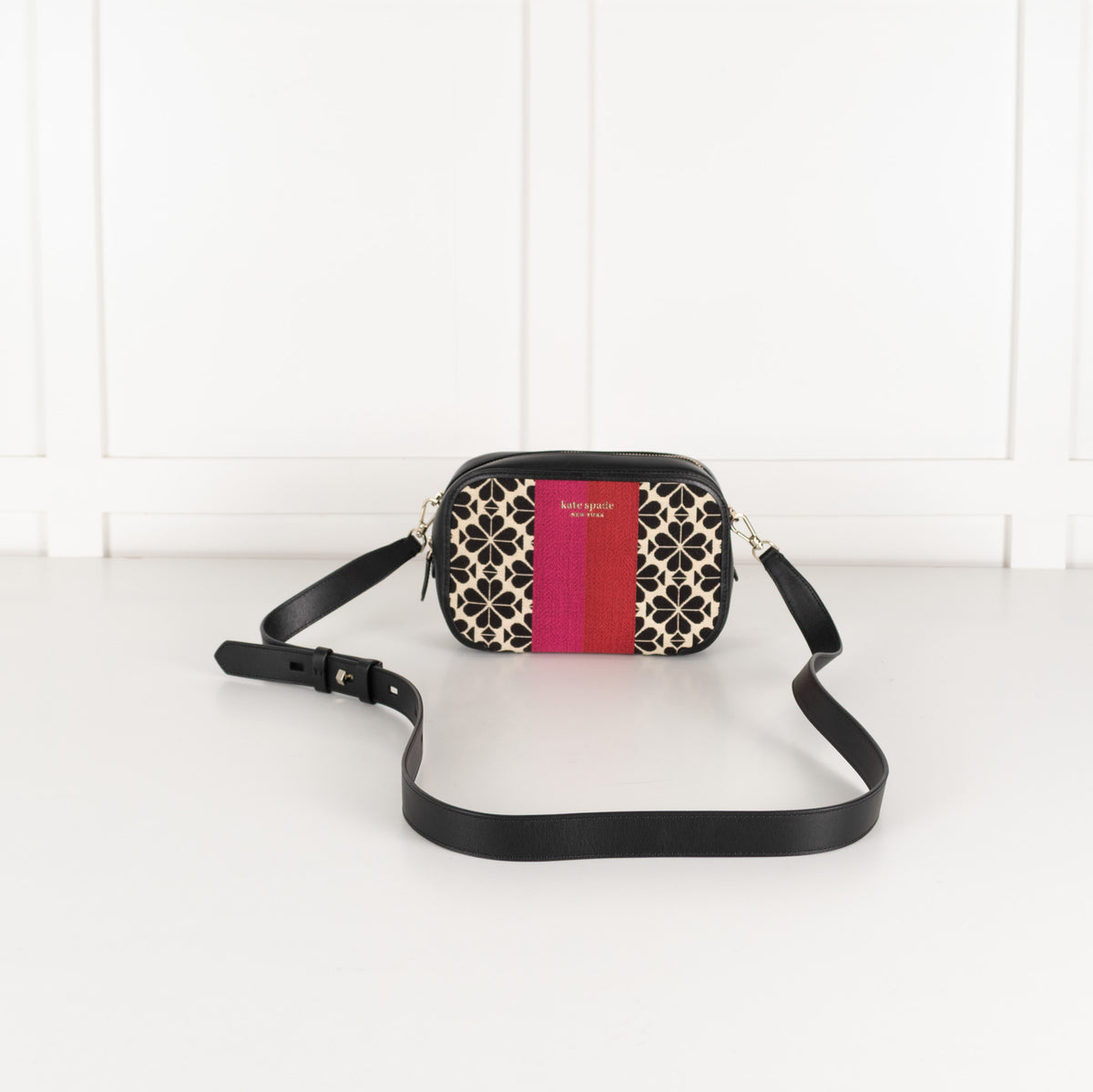 Kate Spade Black Cream Jacquard Stripe Bag