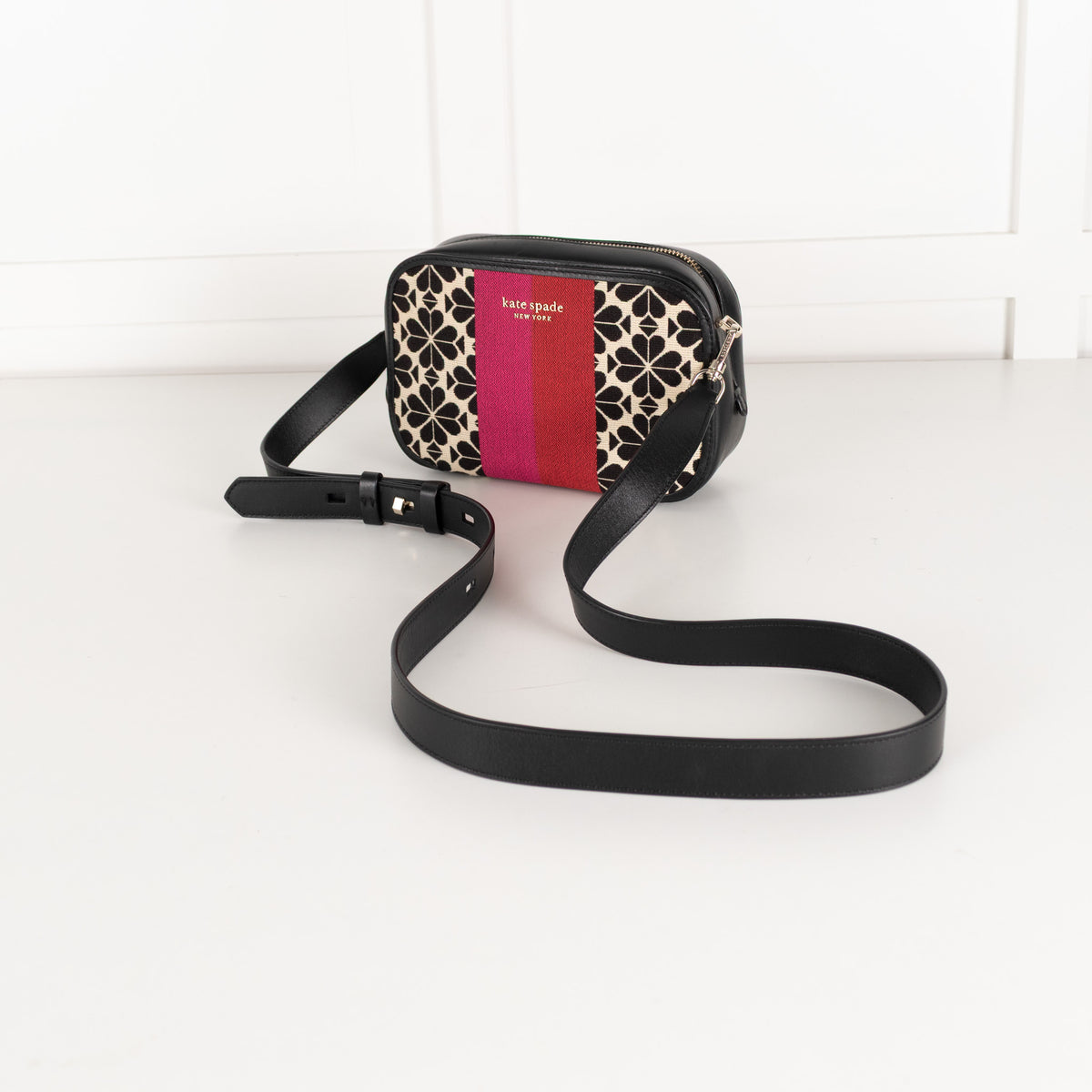 Kate Spade Black Cream Jacquard Stripe Bag