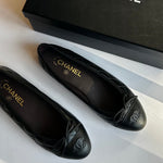 Chanel Black Quilted Lambskin Leather CC Top Flat Ballerinas