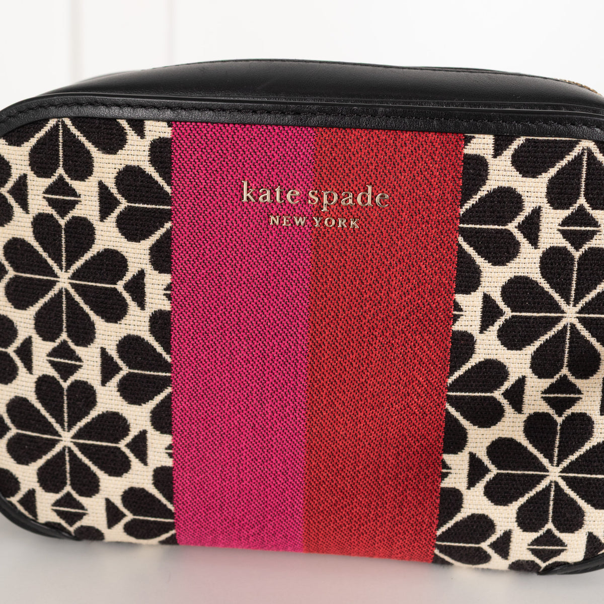 Kate Spade Black Cream Jacquard Stripe Bag