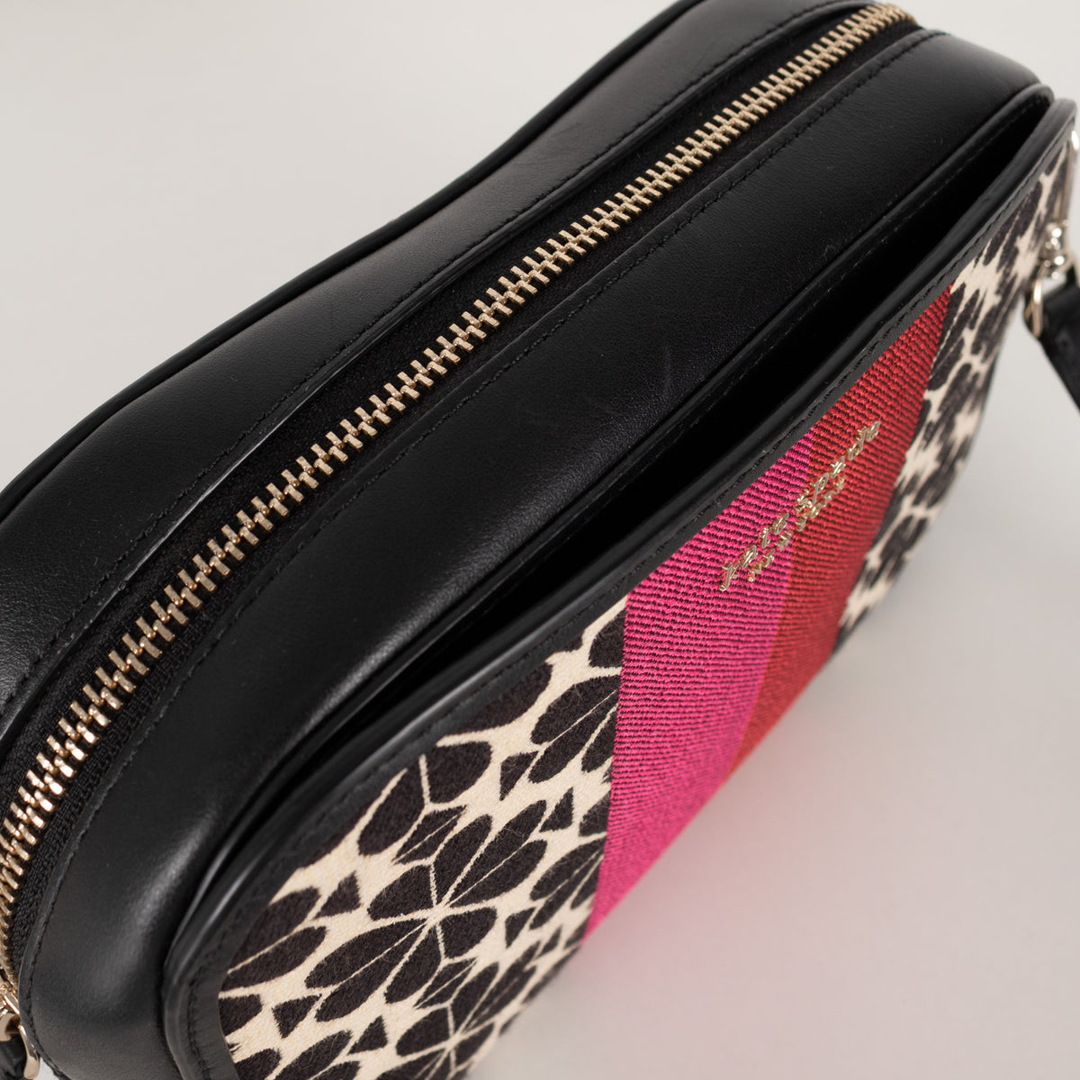 Kate Spade Black Cream Jacquard Stripe Bag