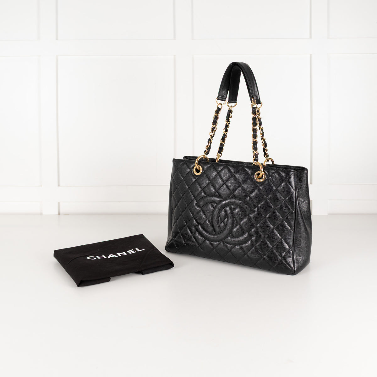 Chanel Black Caviar Leather Quilted CC Tote Bag