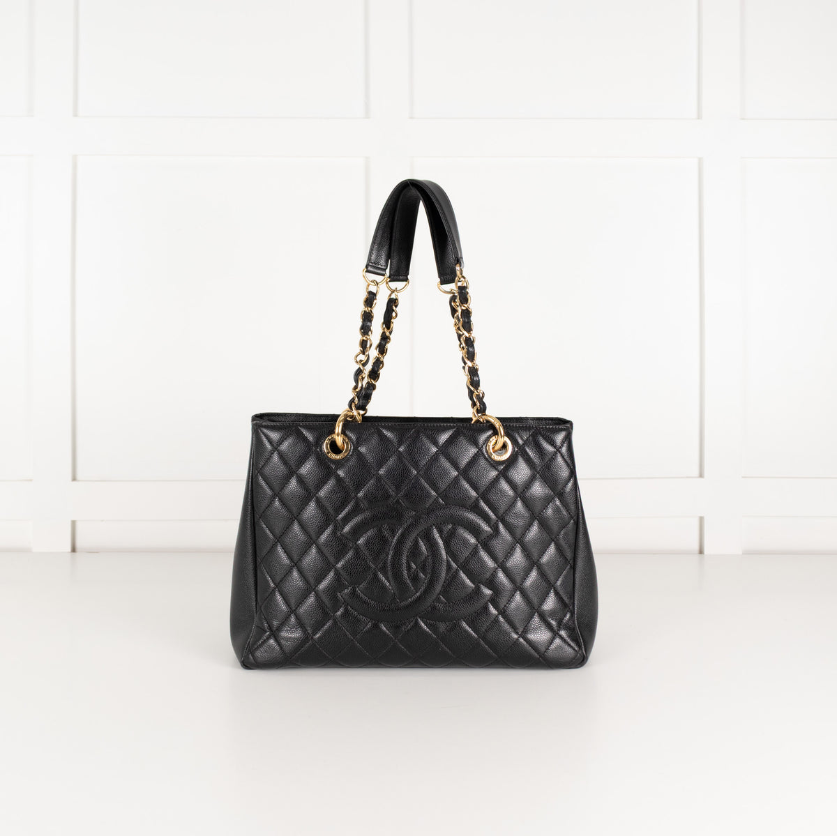 Chanel Black Caviar Leather Quilted CC Tote Bag