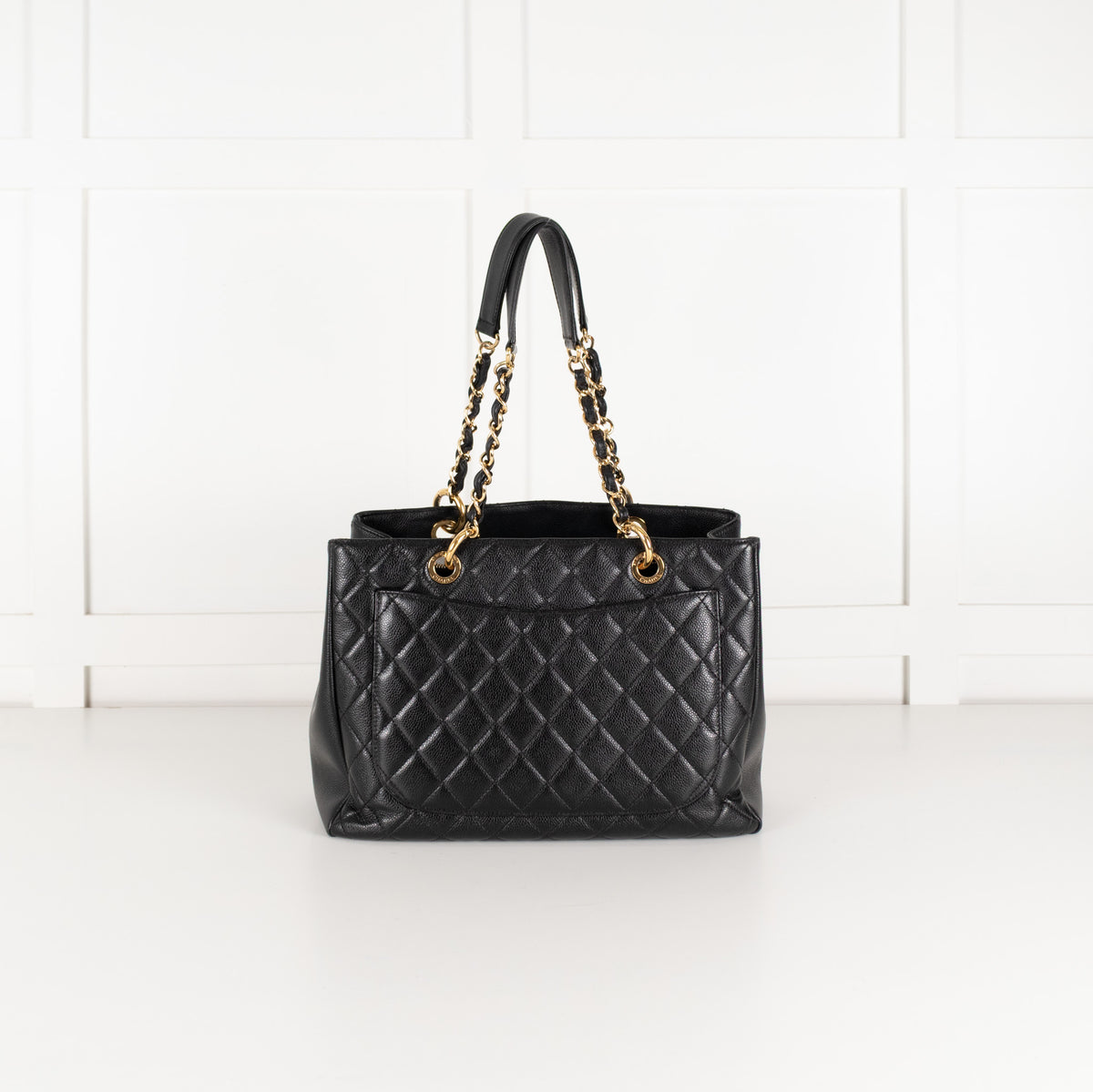 Chanel Black Caviar Leather Quilted CC Tote Bag