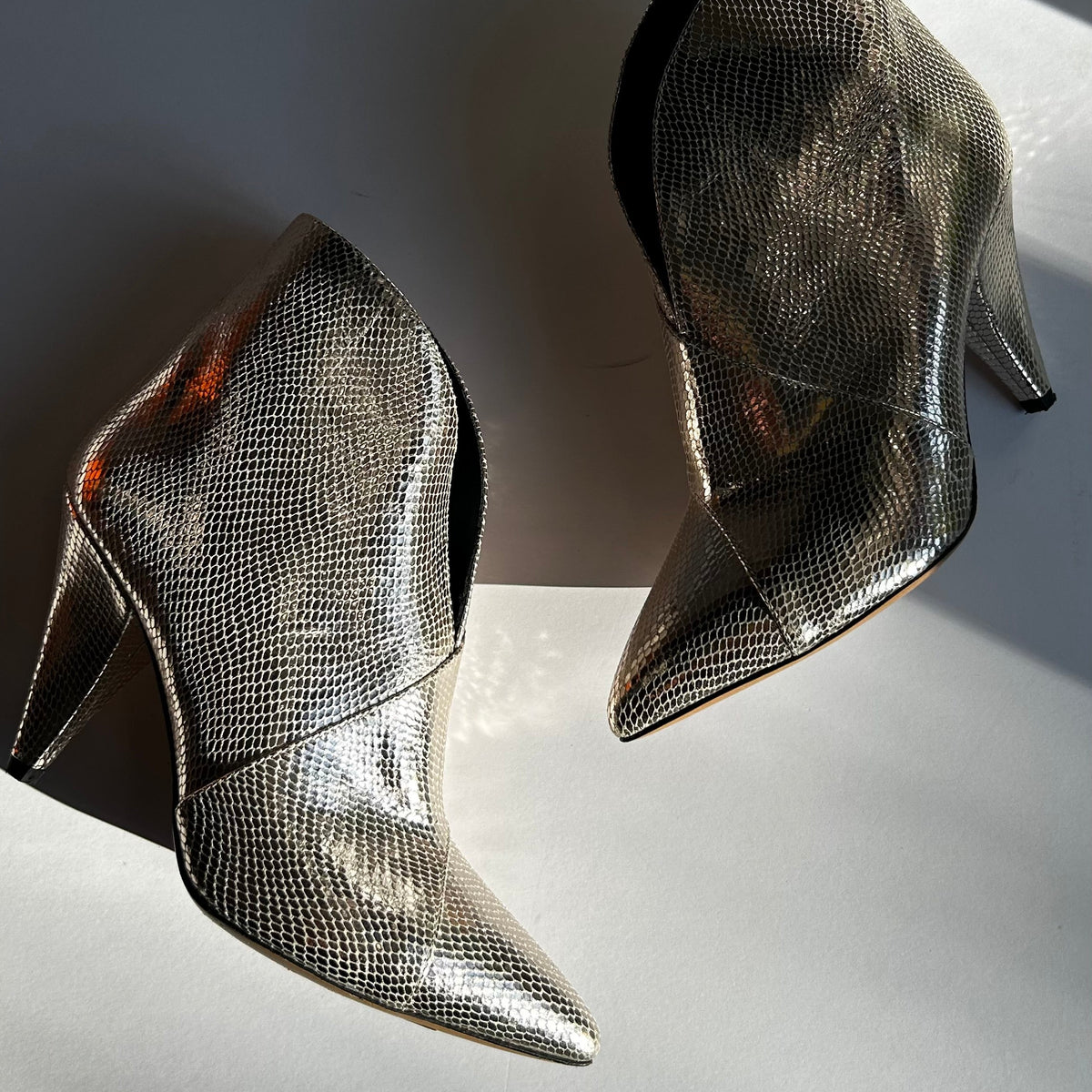 Isabel Marant Silver Embossed Leather Archenn Heeled Ankle Boots