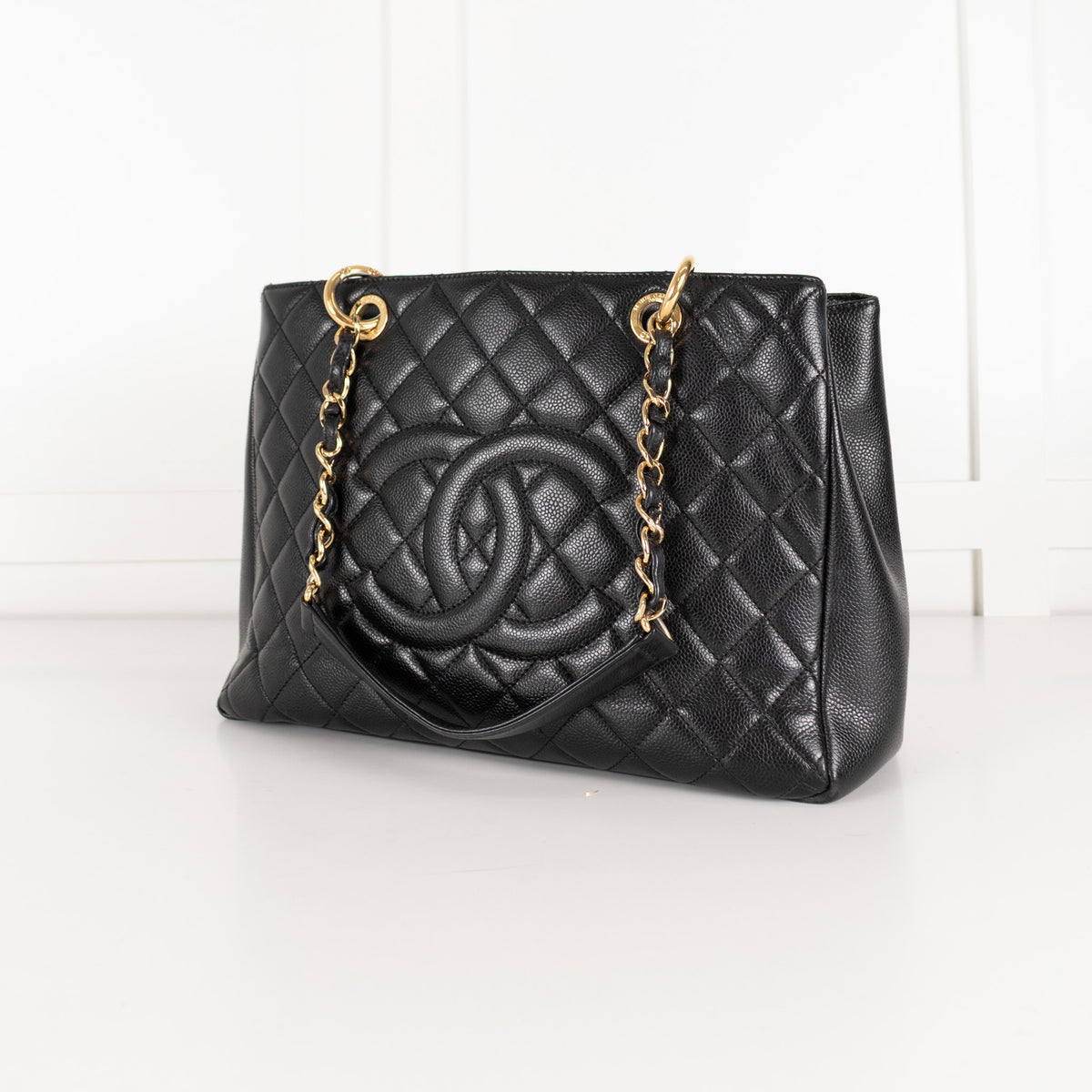 Chanel Black Caviar Leather Quilted CC Tote Bag