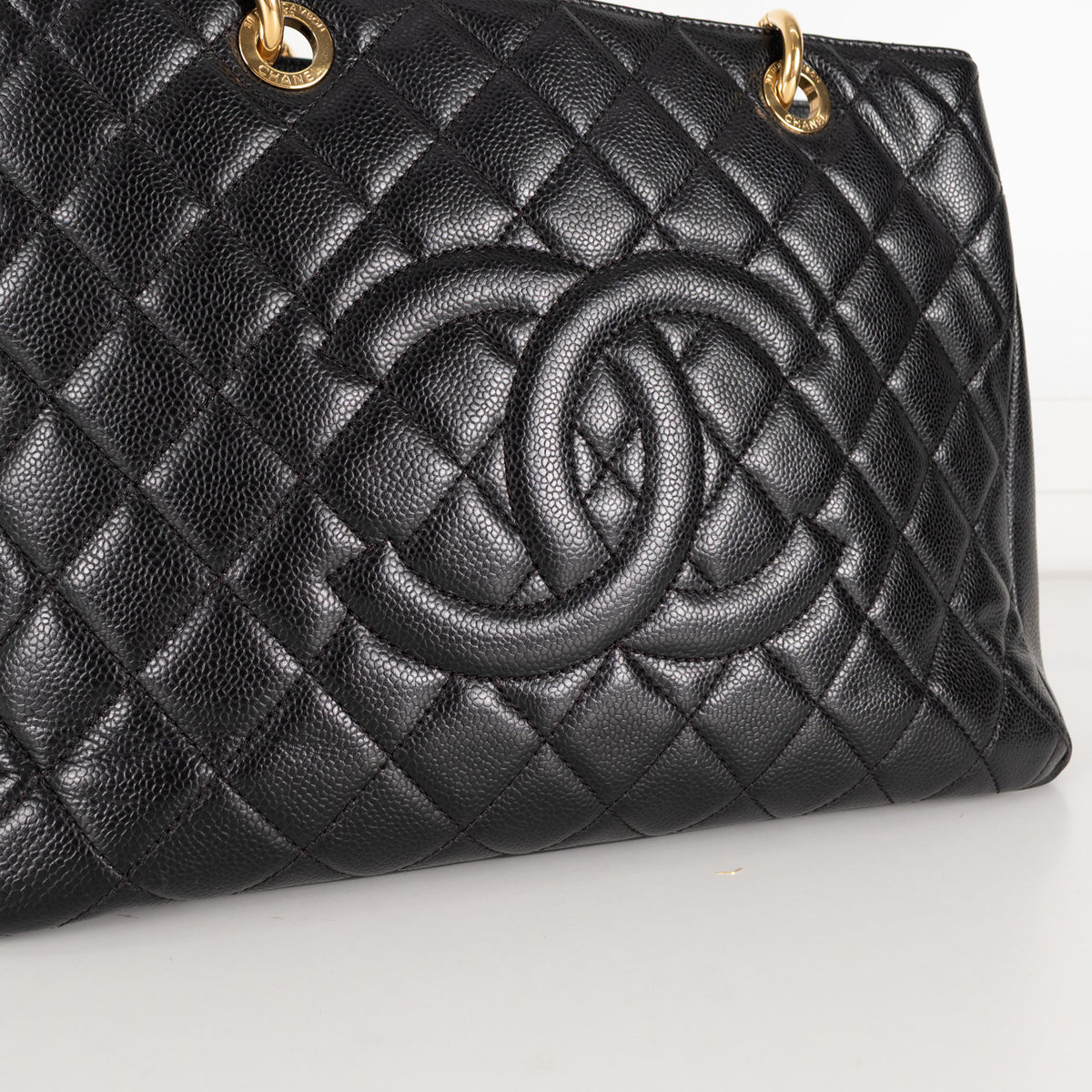 Chanel Black Caviar Leather Quilted CC Tote Bag