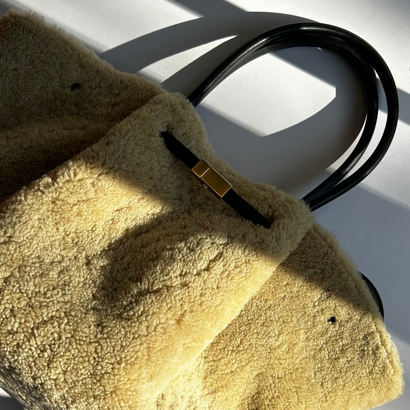 Demellier New York Shearling Beige/Black Tote
