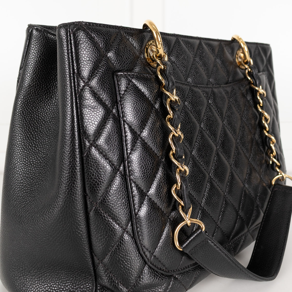 Chanel Black Caviar Leather Quilted CC Tote Bag