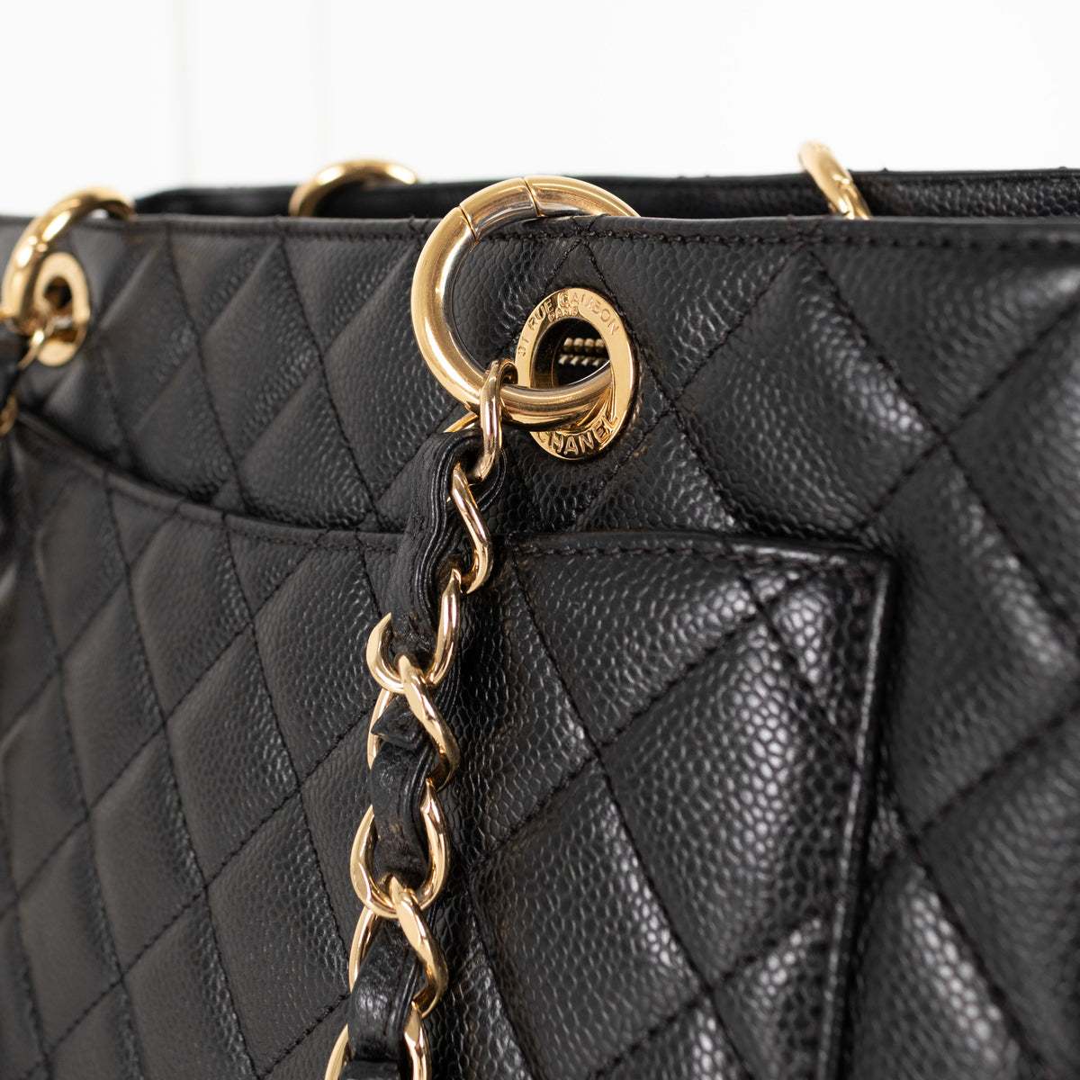 Chanel Black Caviar Leather Quilted CC Tote Bag