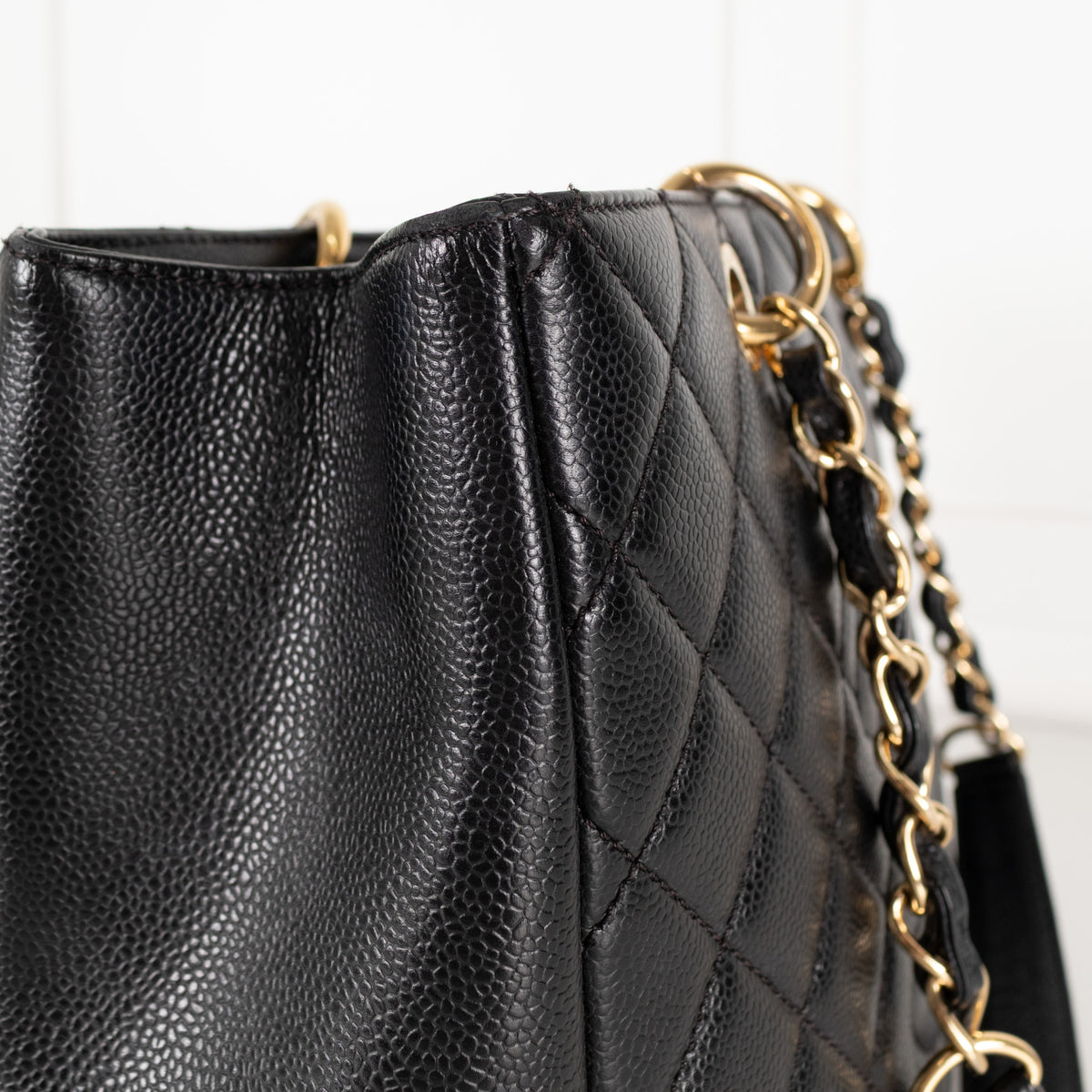 Chanel Black Caviar Leather Quilted CC Tote Bag