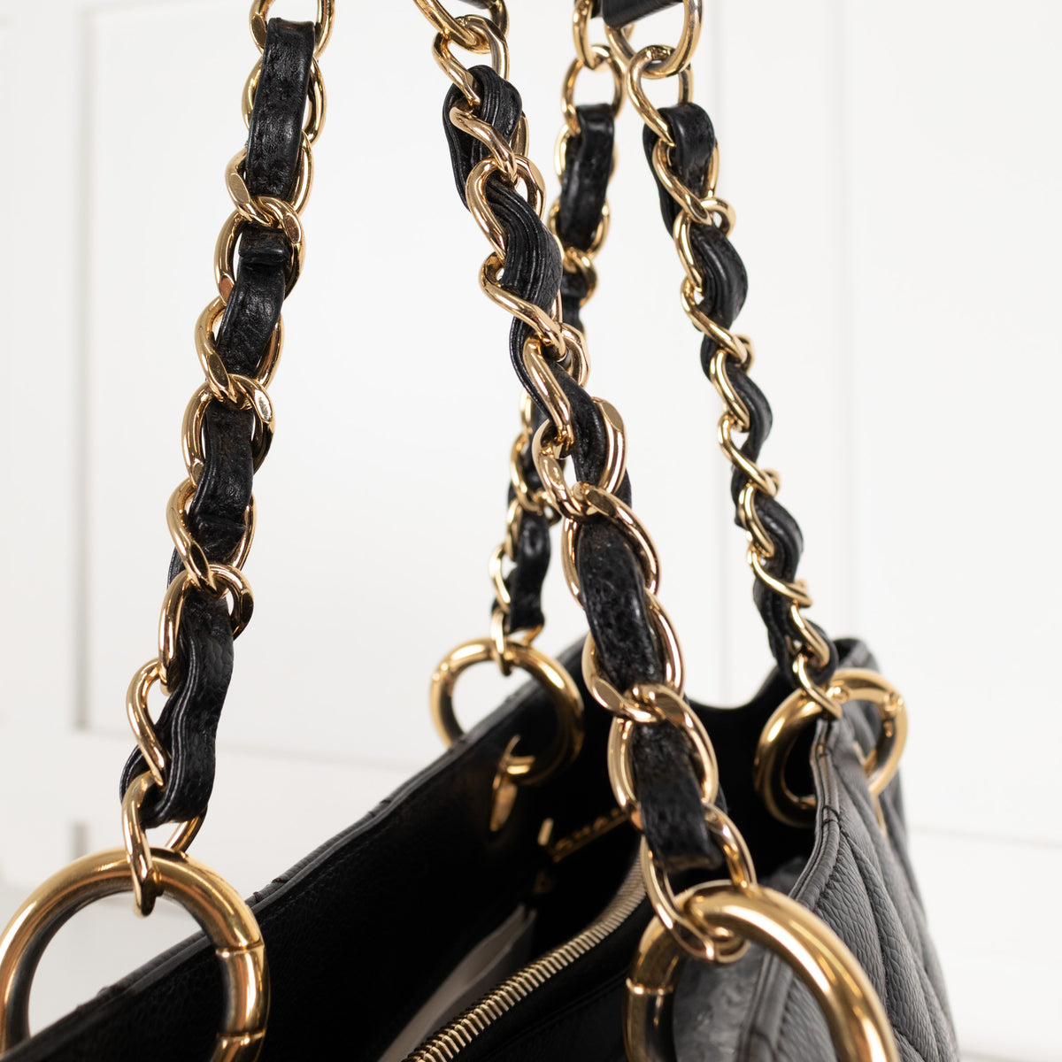 Chanel Black Caviar Leather Quilted CC Tote Bag