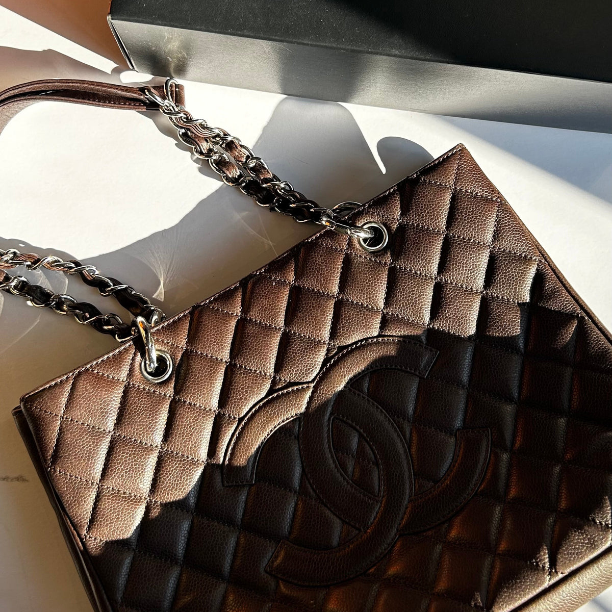 Chanel Chocolate Brown Caviar Leather Grand Shopper Tote