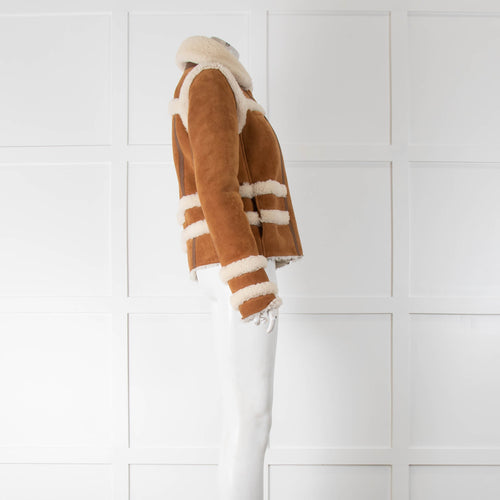 Carven Tan Shearling Exposed Seam Jacket