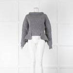 Alexander McQueen Grey Rib Peplum Jumper