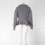 Alexander McQueen Grey Rib Peplum Jumper