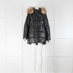 Oakwood Black Leather Puffer Jacket with Raccoon Trim Hood