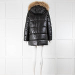Oakwood Black Leather Puffer Jacket with Raccoon Trim Hood