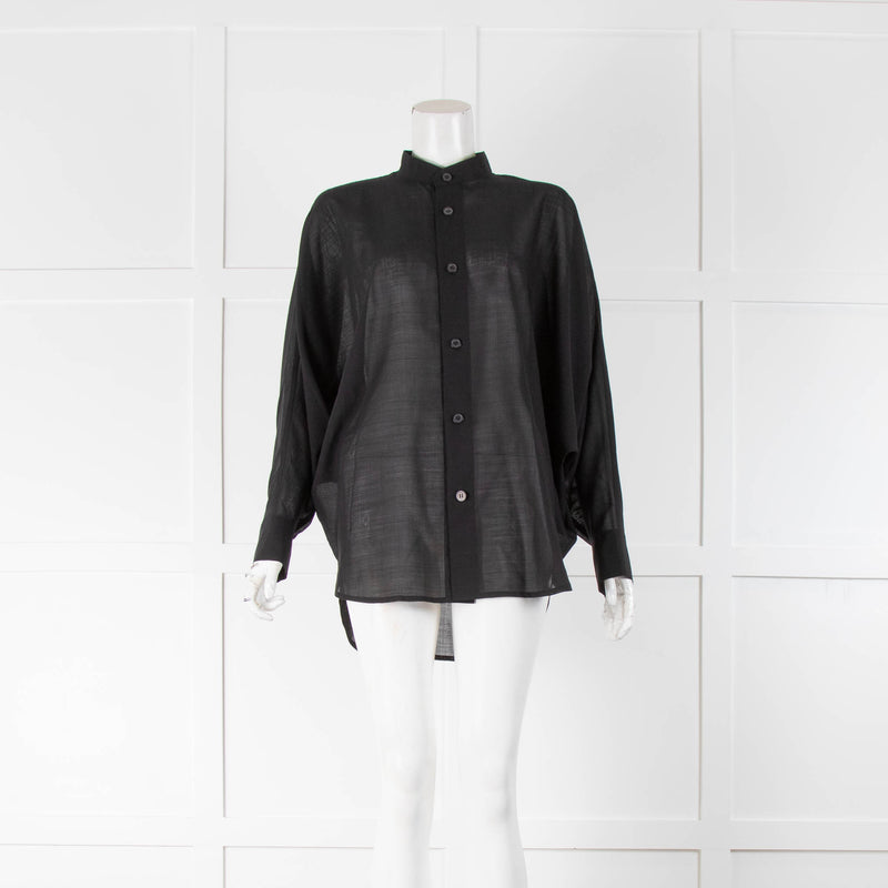 Issey Miyake Black Collarless Batwing Blouse