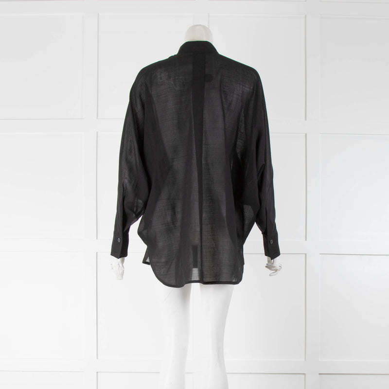 Issey Miyake Black Collarless Batwing Blouse