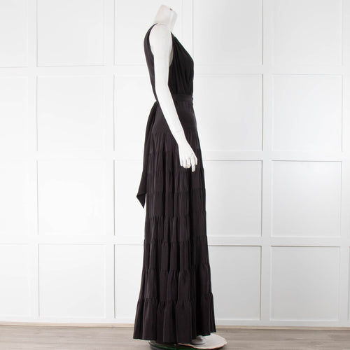 Balenciaga Black Silk Tiered Maxi Dress
