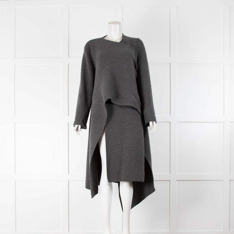 Alexander McQueen Grey Knit Wrap Coat