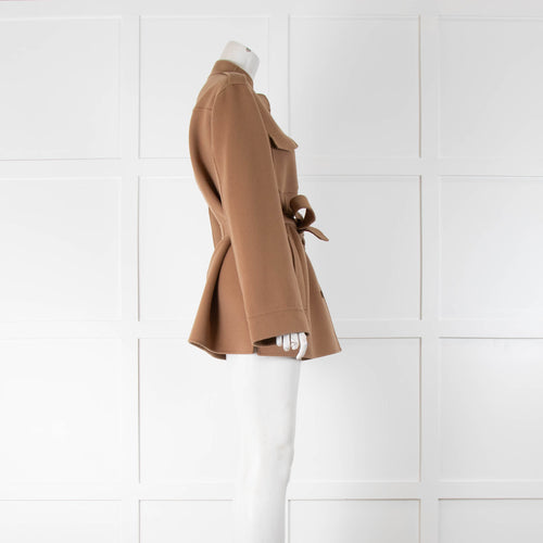 S Max Mara Brown Wool Front Pockets Belted Jacket
