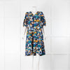 Stine Goya Navy Orange Print Puff Sleeve Dress