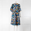 Stine Goya Navy Orange Print Puff Sleeve Dress
