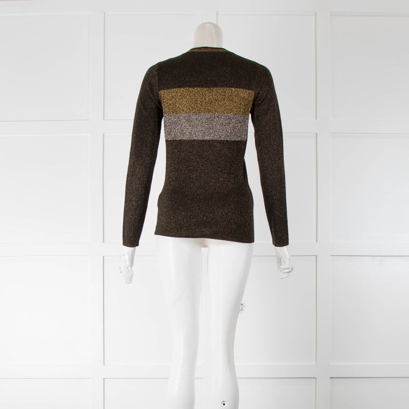 Sandro Black Gold Lurex Front Zip Long Sleeve Sweater