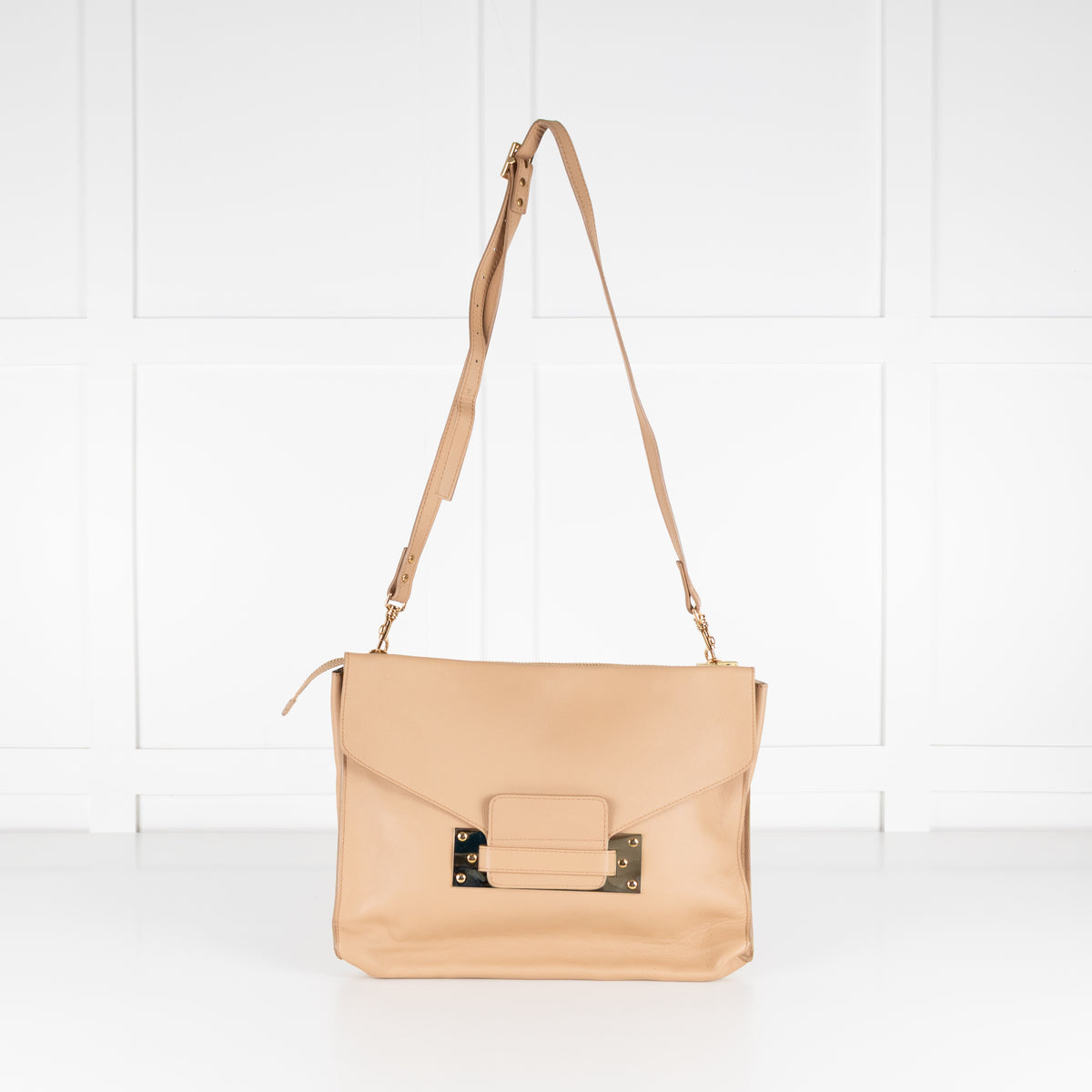 Sophie Hulme Beige Flap Clutch Crossbody Bag