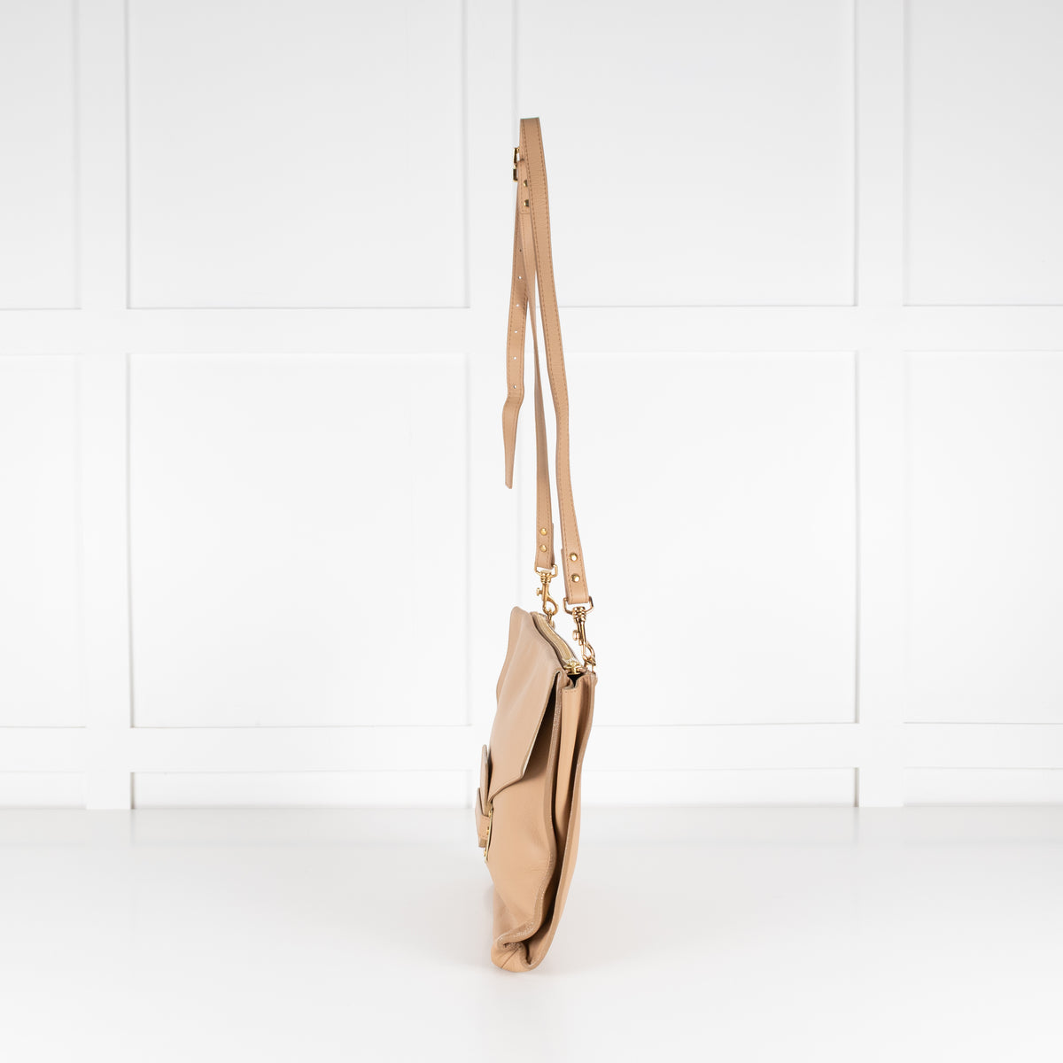 Sophie Hulme Beige Flap Clutch Crossbody Bag