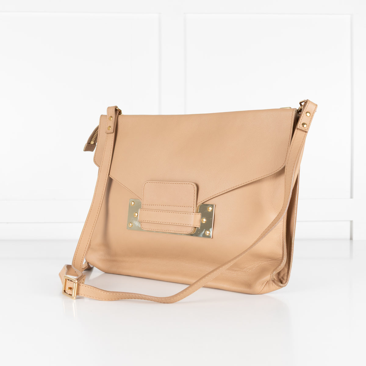 Sophie Hulme Beige Flap Clutch Crossbody Bag