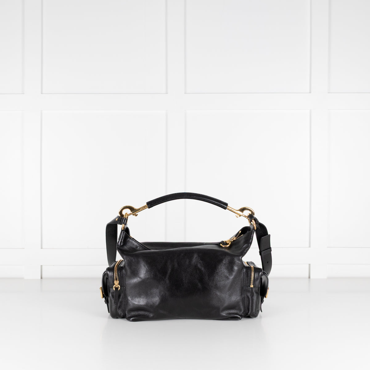 Chloe Black Shiny Leather Pockets Camera Bag