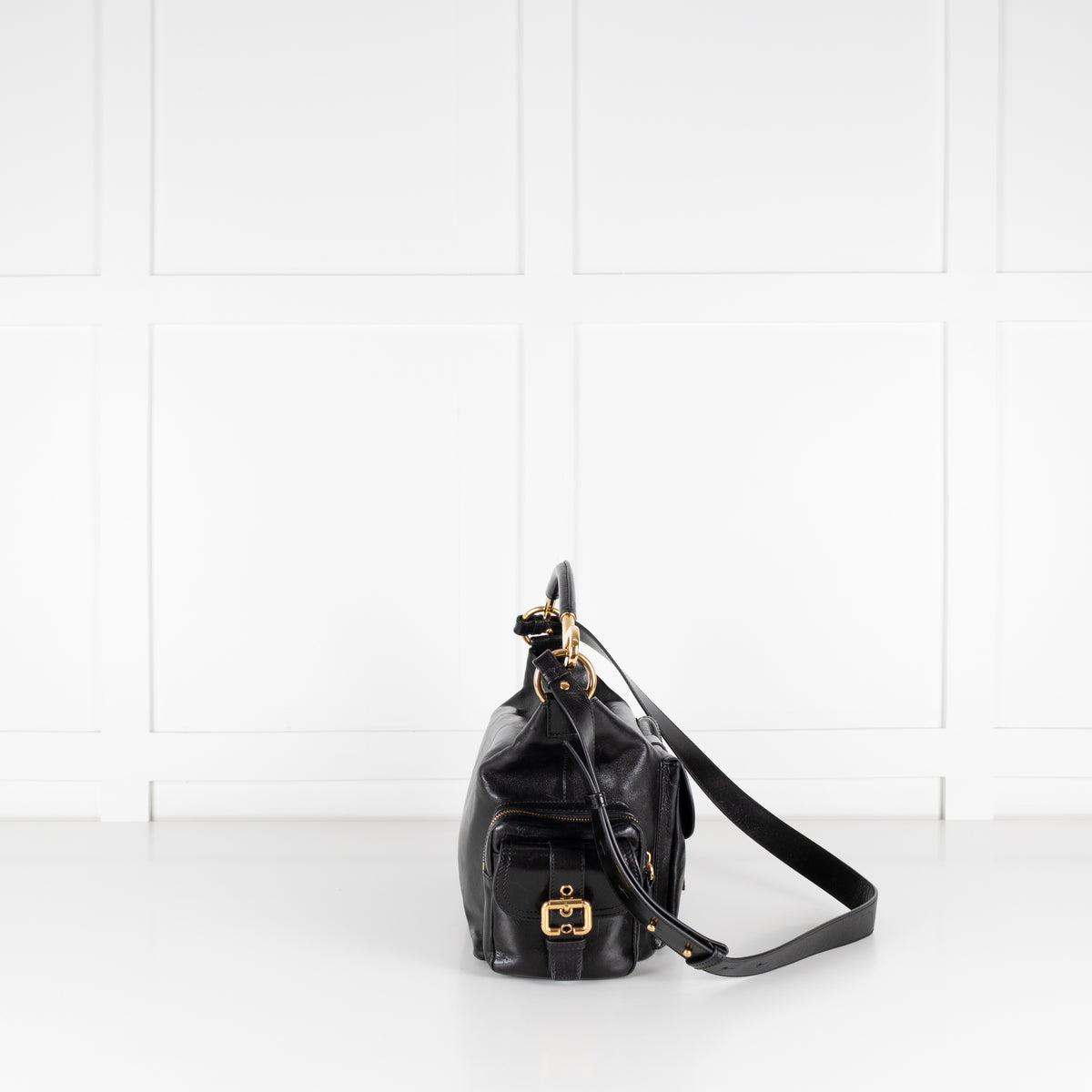 Chloe Black Shiny Leather Pockets Camera Bag
