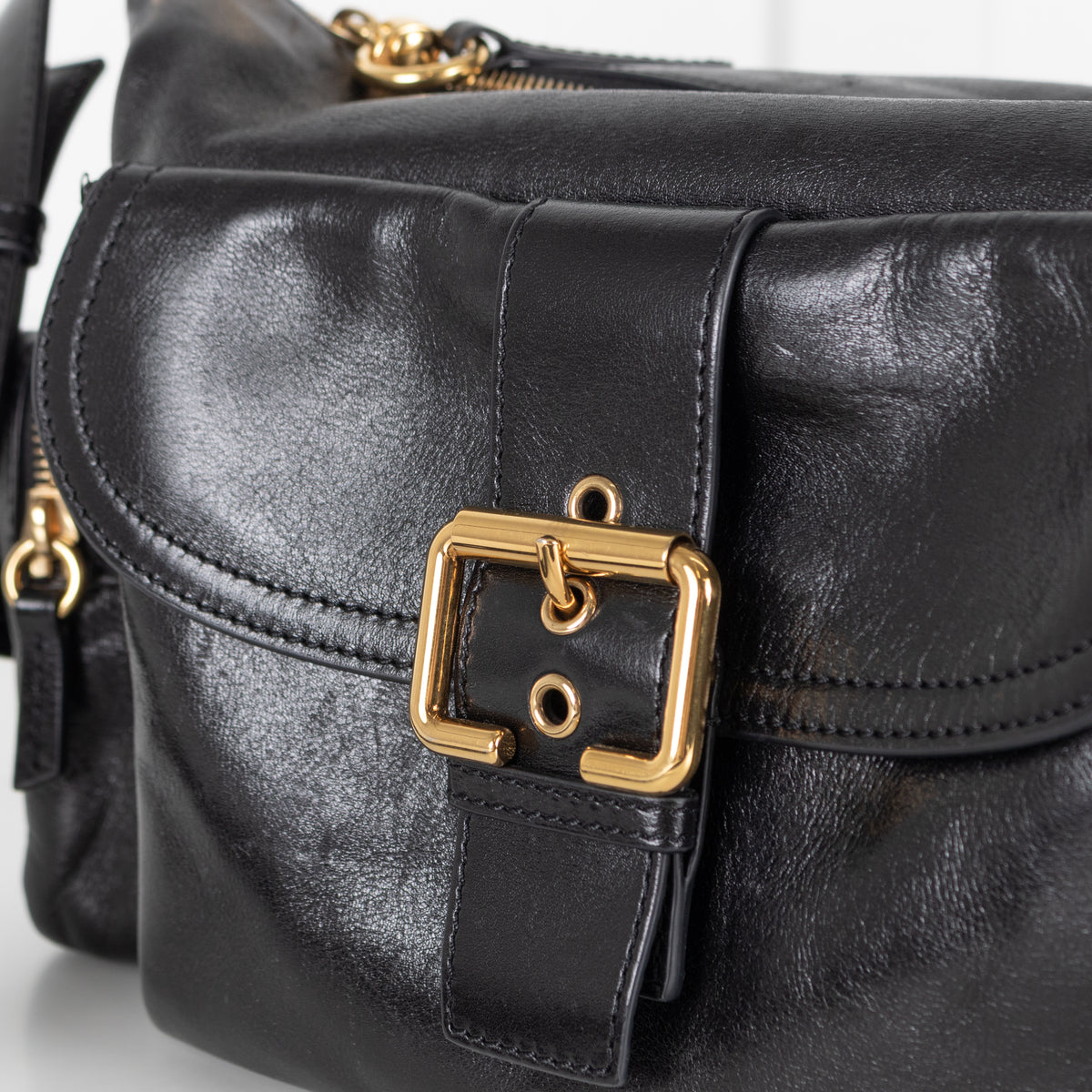 Chloe Black Shiny Leather Pockets Camera Bag