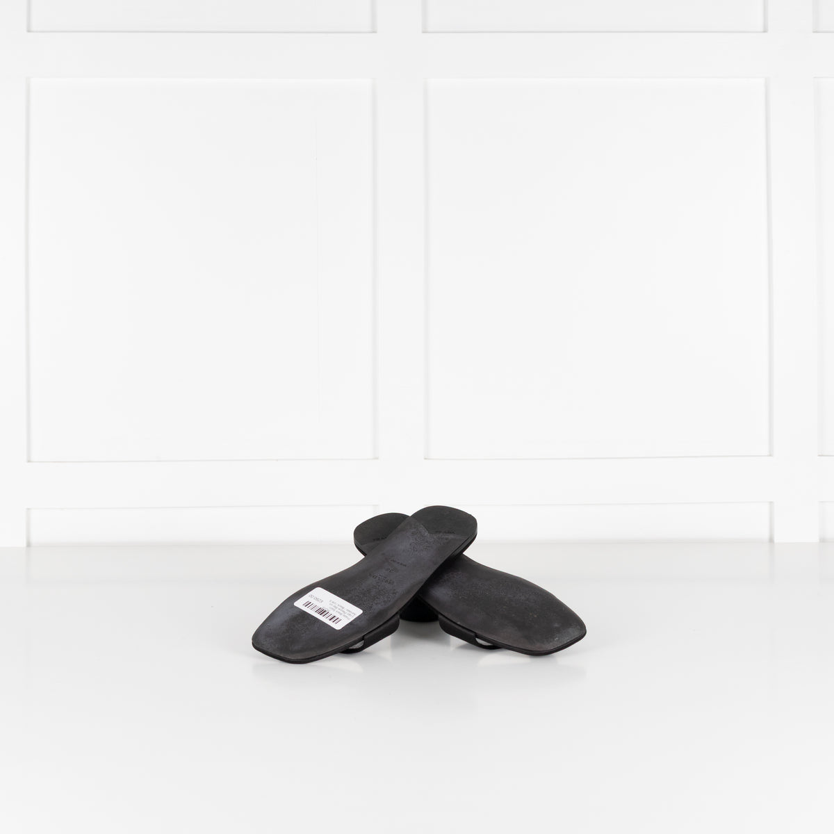 Prada Black Satin Logo Plaque Slip on Sandals