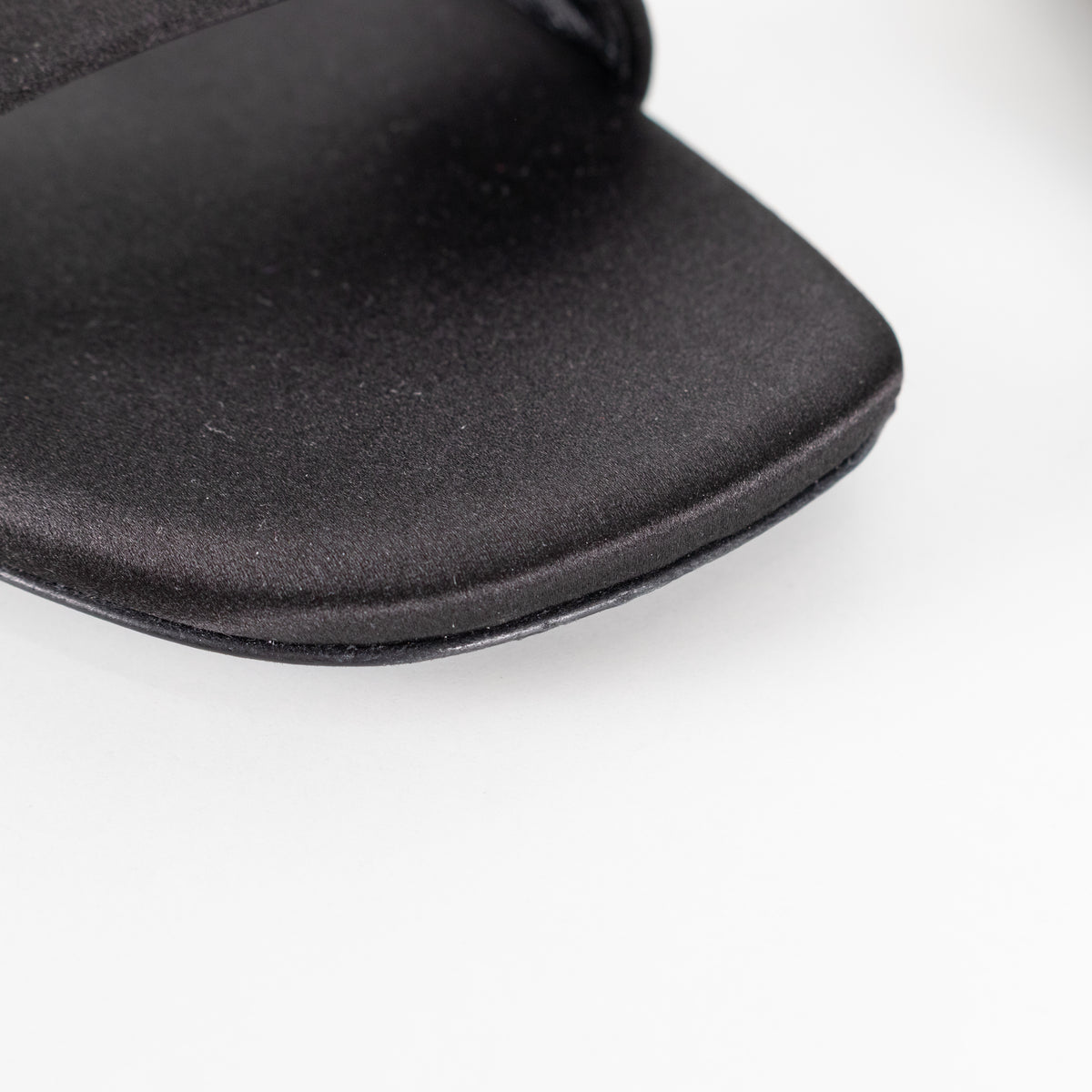 Prada Black Satin Logo Plaque Slip on Sandals